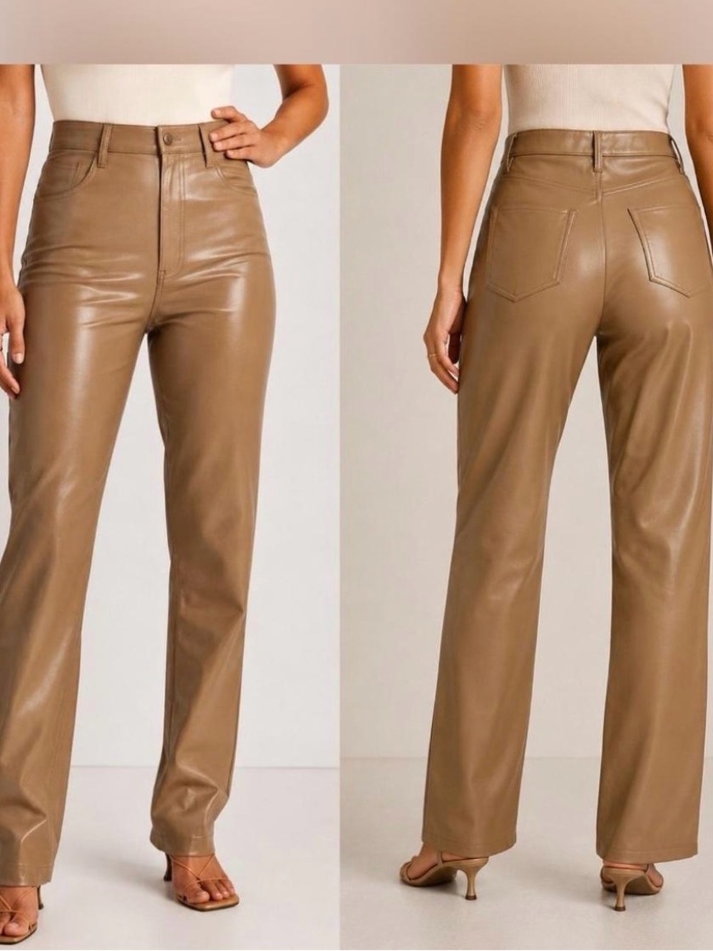 Abercrombie & Fitch Faux Leather 90s Straight Ultra High Rise Pant - Camel Brown